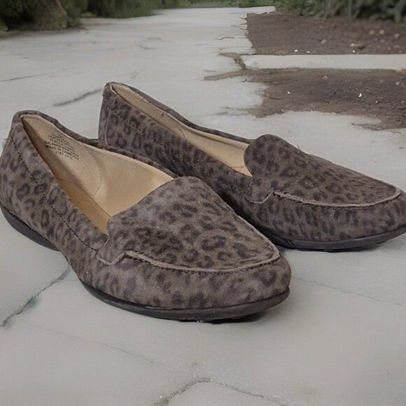 Easy Spirit E360 Shoes  Dark Brown Leopard Print Slip-on Flats Women's Size 7 - Picture 1 of 5